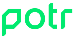 Green fluo 'potr' logo on a white background